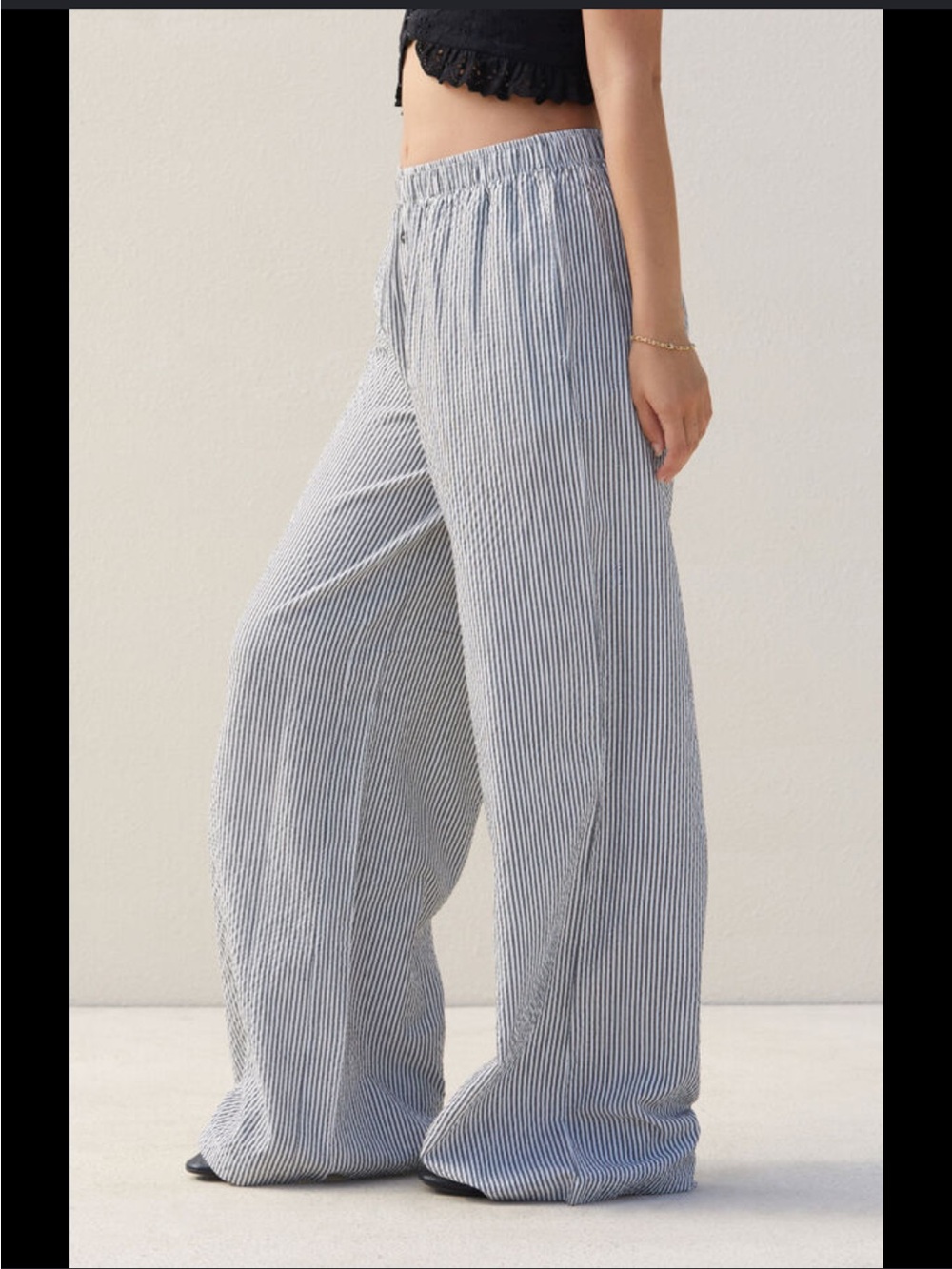PacSun Blue & White Pinstriped Wide-Leg Pull-On Pants